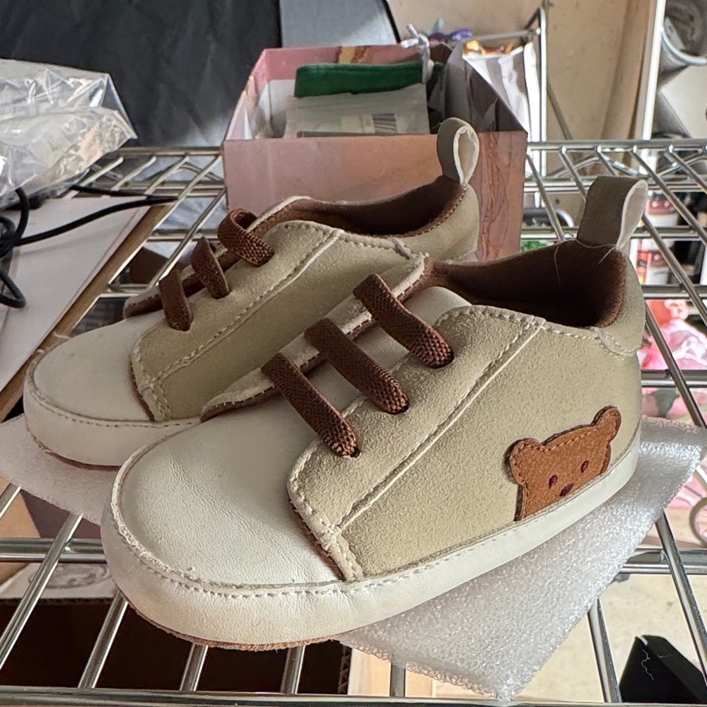 Kids Beige Bear Sneakers